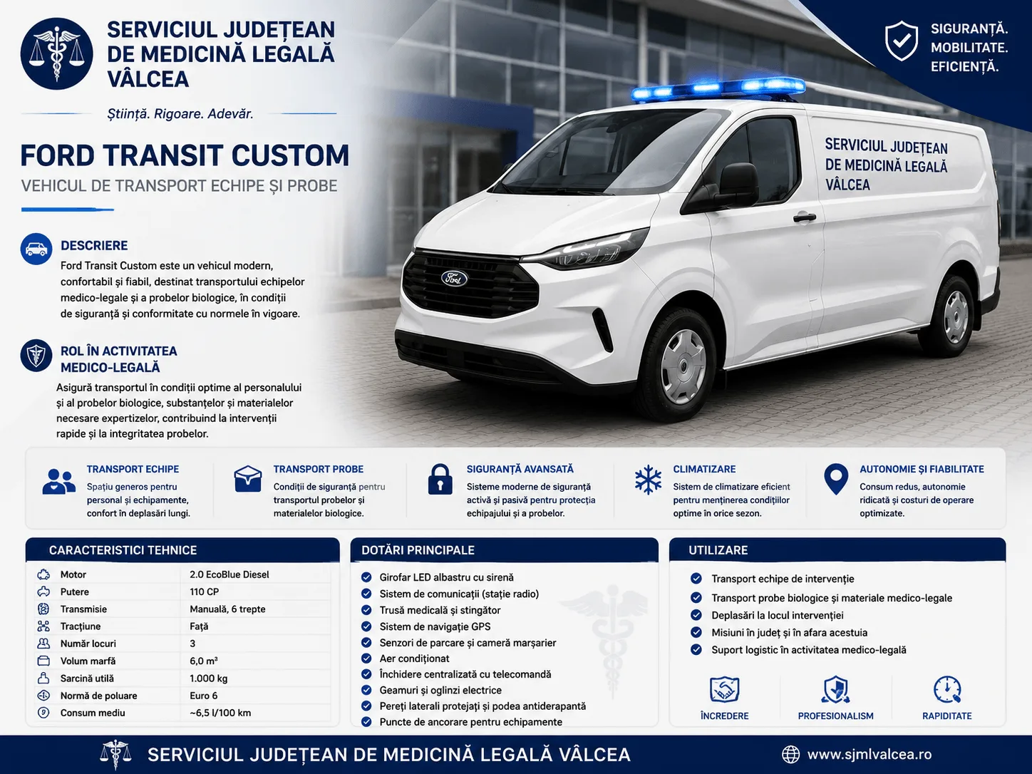 Autospecială transport cadavre - Ford Transit Custom. Transport și intervenții medico-legale.