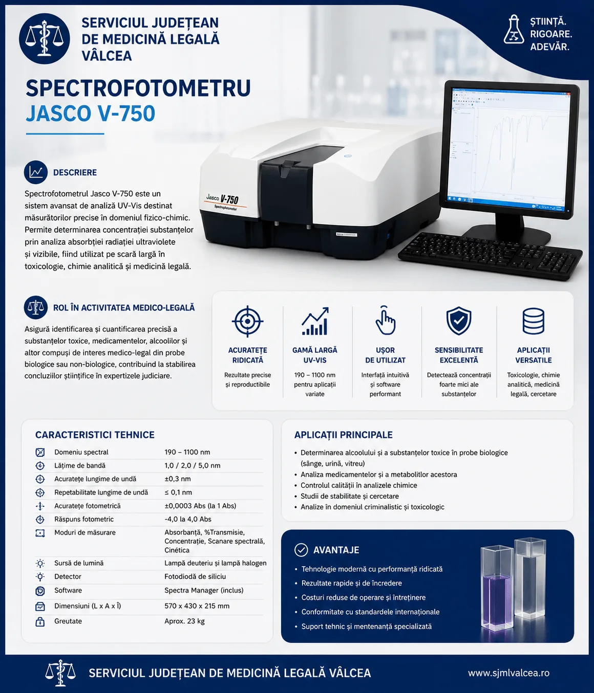 Spectrofotometru UV-Vis – Jasco V-750 Analize fizico-chimice și toxicologice de înaltă precizie